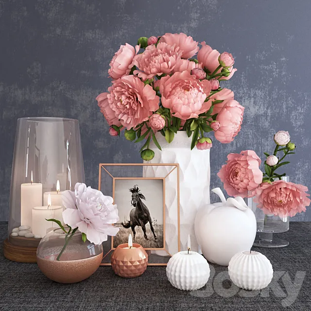 Decorative set with peonies 3DS Max - thumbnail 3
