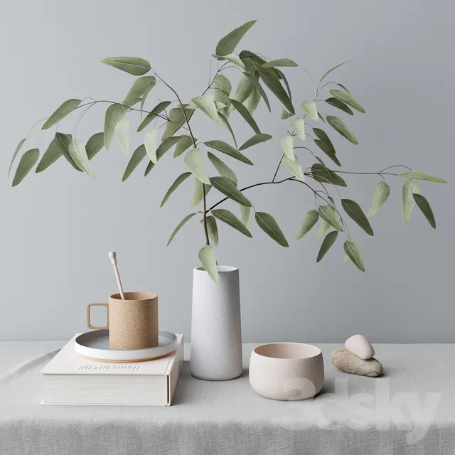 decorative set with eucalyptus branch 3DS Max - thumbnail 3