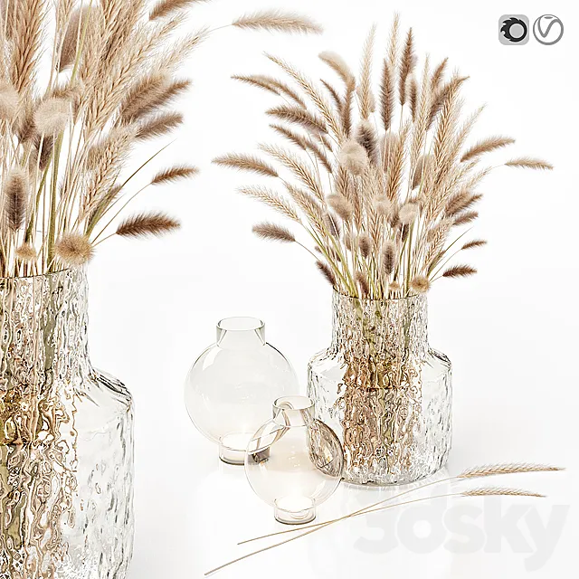 Dry flowers in glass vase 3DS Max - thumbnail 3
