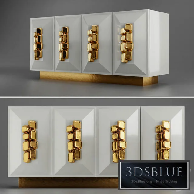 FAUSTINE CREDENZA – Modern cream lacquer with gold handles 3DS Max - thumbnail 3