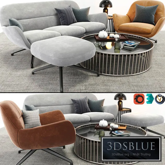 Minotti Jensen Arm Chair And Sofa Set 3DS Max - thumbnail 3