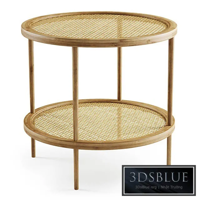 Double wooden rattan coffee table \/ Double rattan coffee table 3DS Max - thumbnail 3