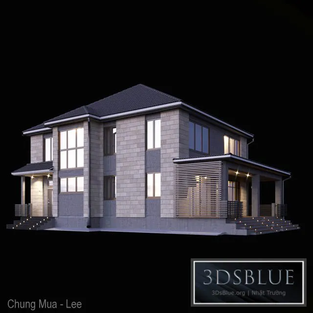 Two-storey house with a terrace 3DS Max - thumbnail 3