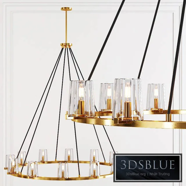 Restoration Hardware PAUILLAC ROUND CHANDELIER 48 Glass shade and Brass 3DS Max - thumbnail 3