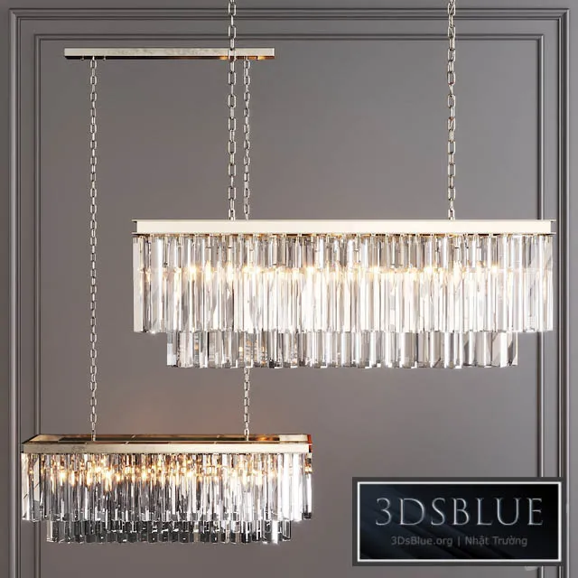 Restoration Hardware 1920S ODEON CLEAR GLASS FRINGE RECTANGULAR CHANDELIER 40 Nickel 3DS Max - thumbnail 3