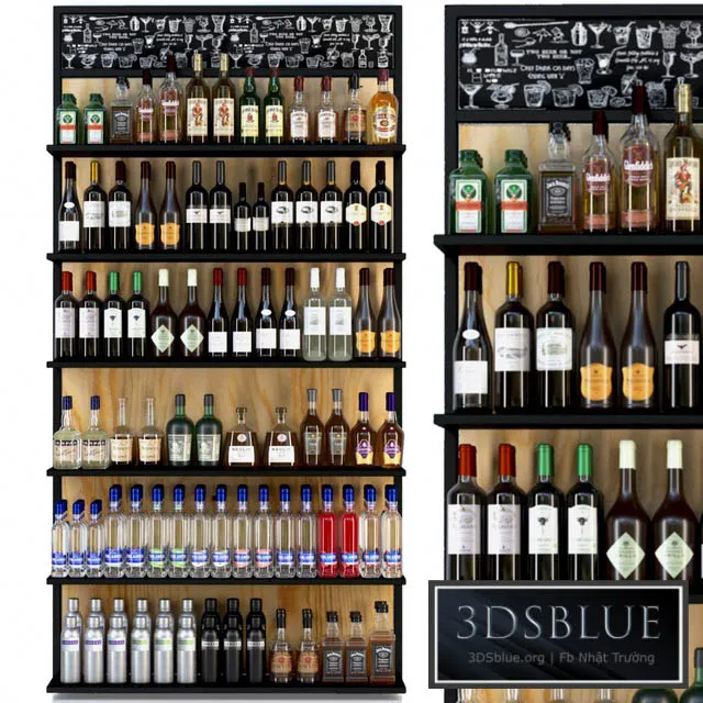 Showcase with alcohol in a supermarket 4. Wine 3DS Max - thumbnail 3