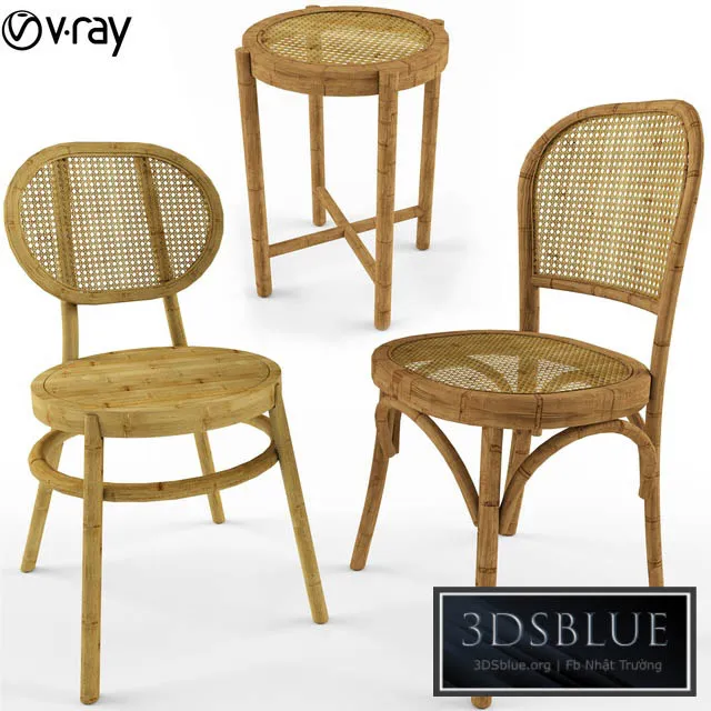 3 Samples Of Bodeco Wooden Rattan Chair 3DS Max - thumbnail 3