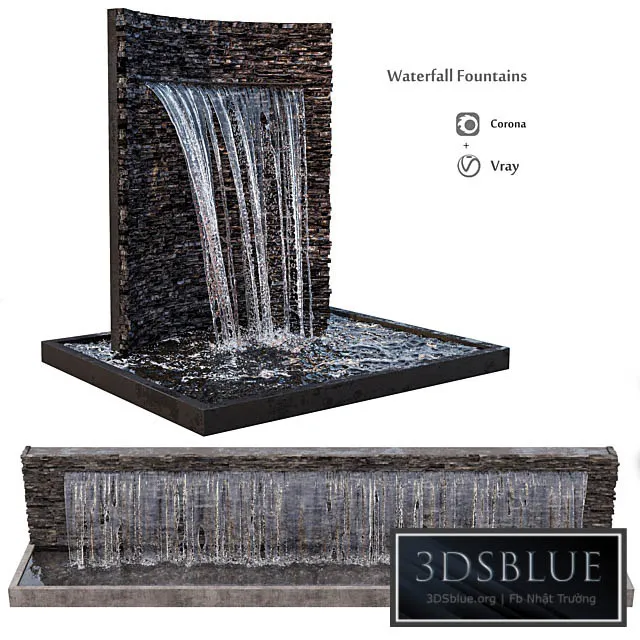 Waterfall fountains rock panel 3DS Max - thumbnail 3