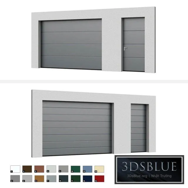 Sectional doors Hormann LPU open \/ closed with side door 3DS Max - thumbnail 3
