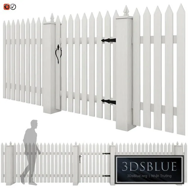 White picket fence_03 3DS Max - thumbnail 3