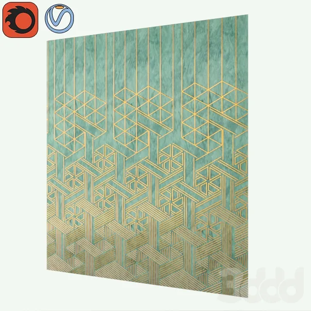 3d wall green marble with gold ornaments – 200205