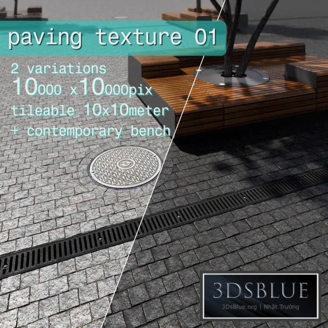 Paving granite damage \/ street furniture 01 3DS Max - thumbnail 3