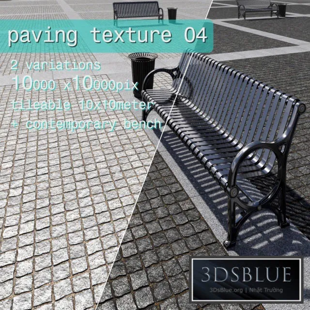 Paving granite damage regular HR \/ street furniture 04 3DS Max - thumbnail 3
