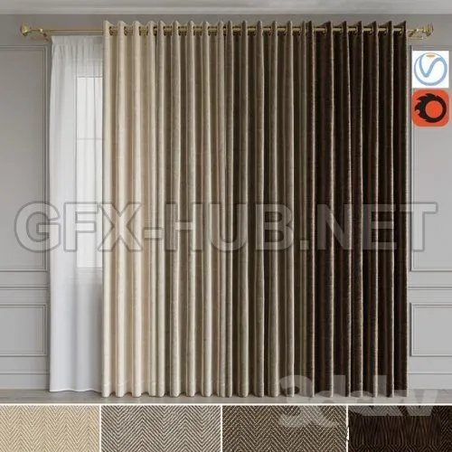 A set of curtains on the rings 15. Beige range 3D model – 204911
