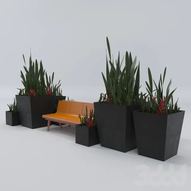 Architectural outdoor bench and plant – 206011