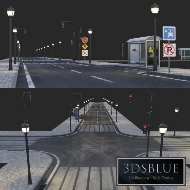Road and busstop 3DS Max - thumbnail 3