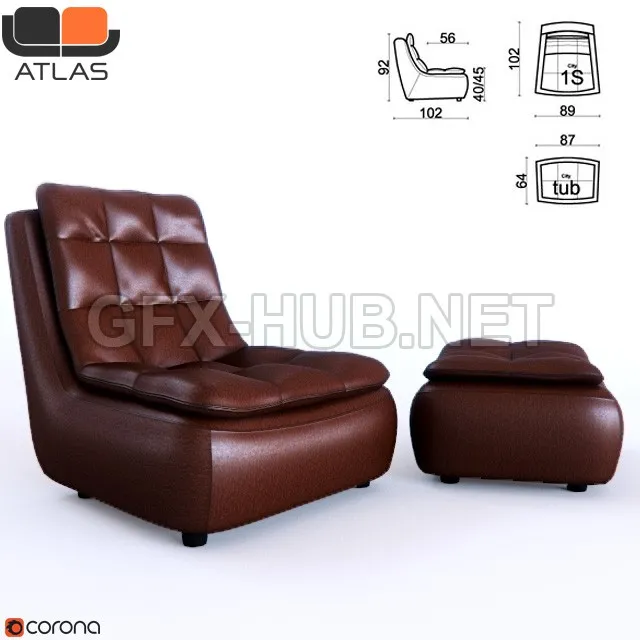 ATLAS City armchair and pouf set – 206651