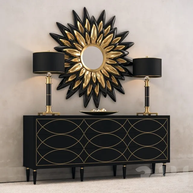 Black Console w lamps and a mirror – 208295