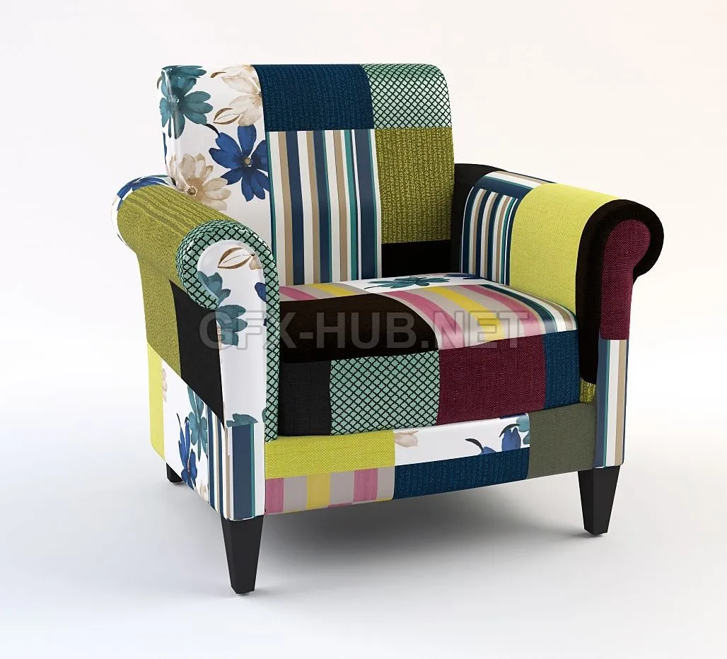 Bright armchair made of pieces of fabric – 208953