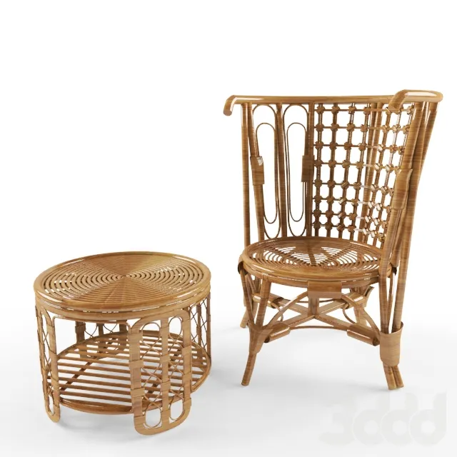 Cane Chair and table – 209333