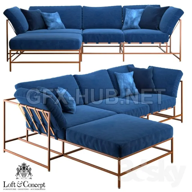 Corner sofa Indigo Denim and copper Sectional – 211381