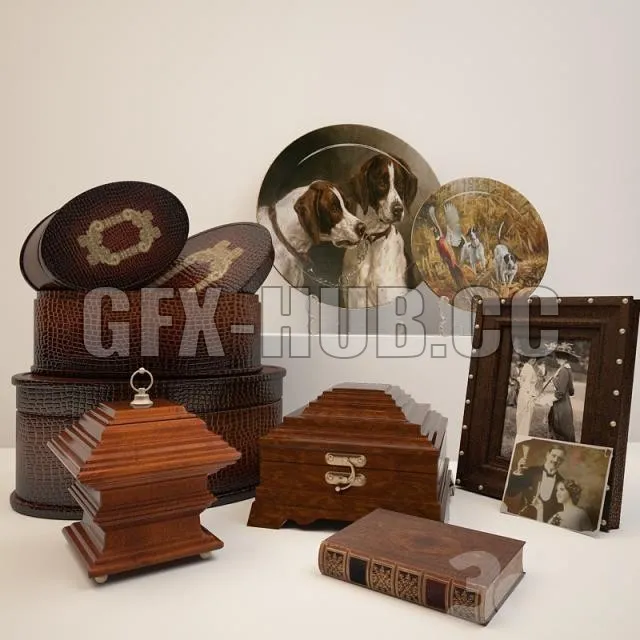 Decorative set with plates and boxes in vintage style – 212279