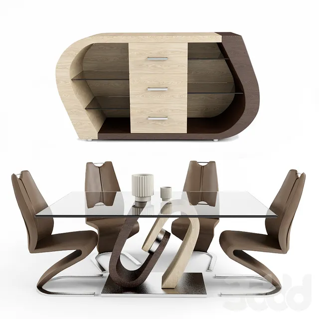 Dining Room Set in Oak and Walnut – 212615