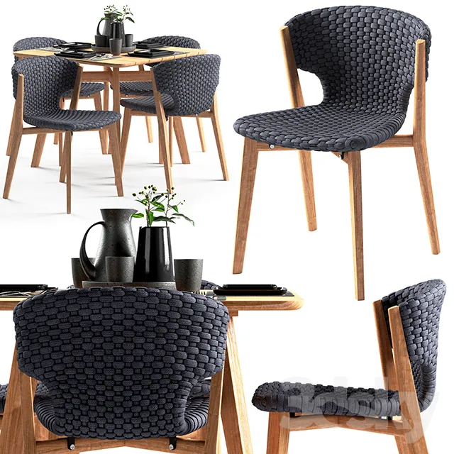 Ethimo Knit dining chair and square table – 213881