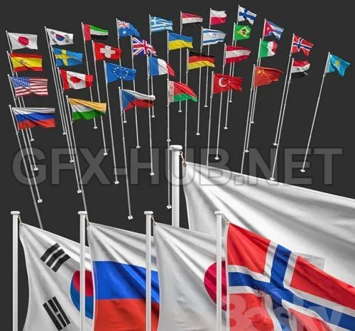 Flags of the countries of the world (8 flagpoles32 flags) 3D MODELS – 214513