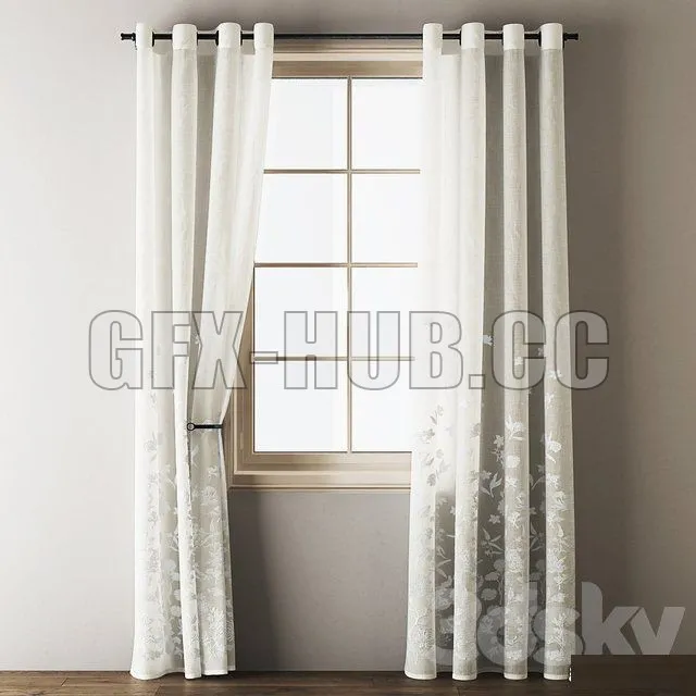 Floral Embroidered Linen Eyelet Curtains – 214657