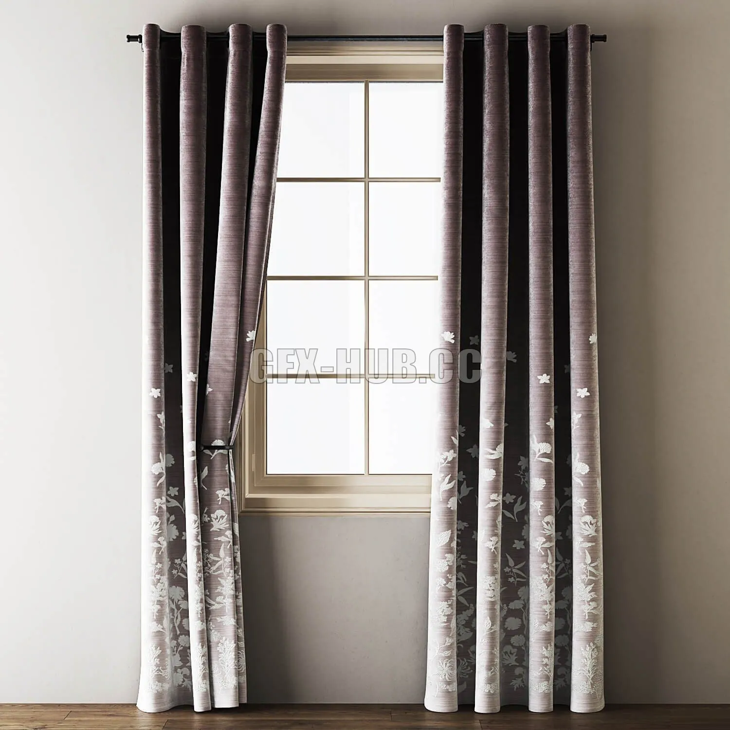 Floral Embroidered velvet Eyelet curtain 07 – 214659