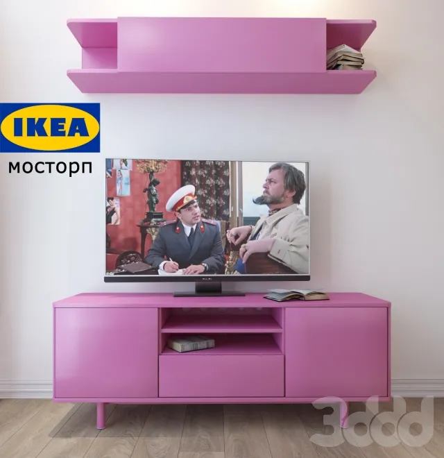 IKEA Мосторп Тумба под ТВ и полка настенная – 217005