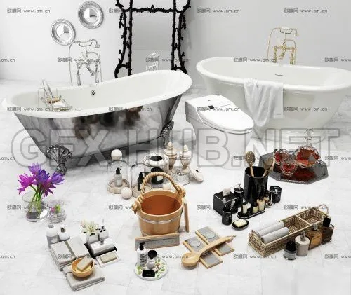 Modern bathtub toilet towel soap toiletry set 3D model – 220519