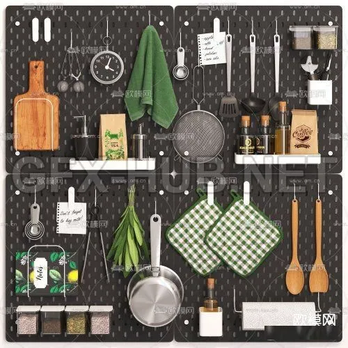 Modern kitchen utensils supplies combination 3d model – 220607