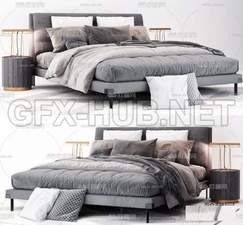 Modern minimalist double bed 3d model – 220621