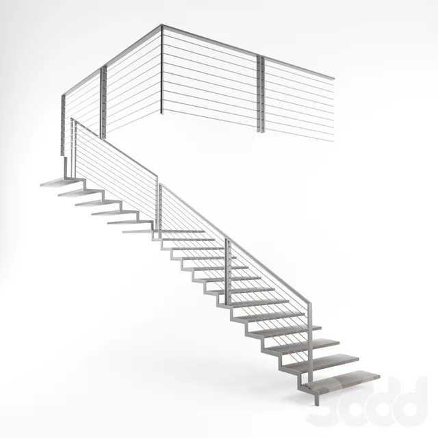 Modern Wooden Staircase with Metal Handrail – 220695