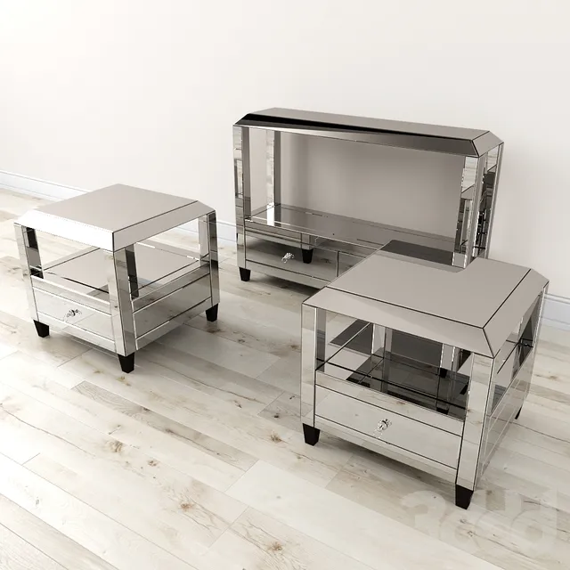Montreal Mirrored Console Table and Table w-Drawer – 220811