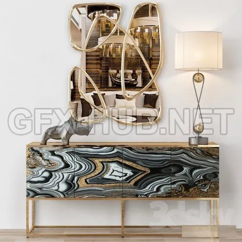 Nicola Painted-Agate Console with mirror 3d model – 221185