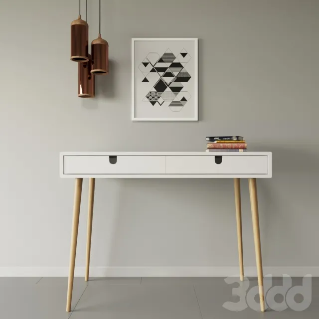 Oak desk and copper lamp by Steven banken – 221371