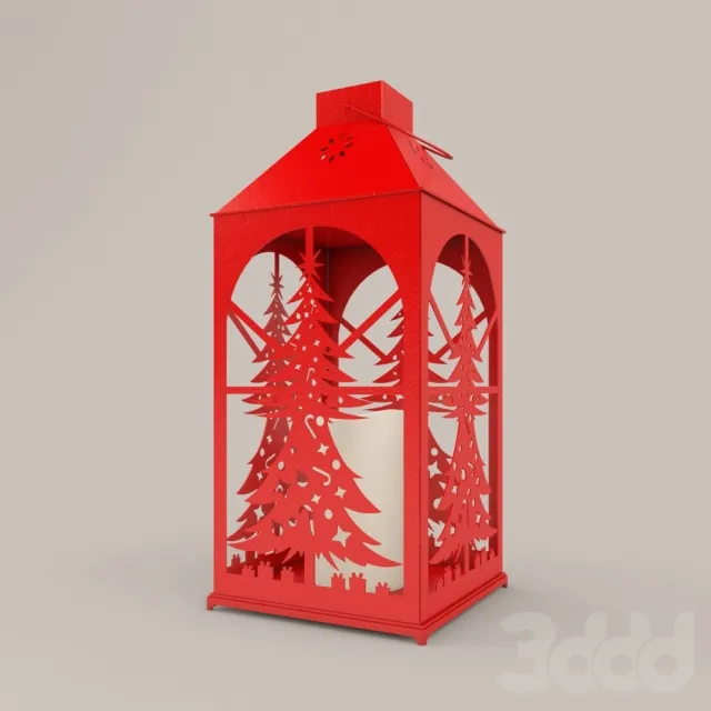 Red Flameless Candle Lantern – Christmas Tree Cut Out – 223571