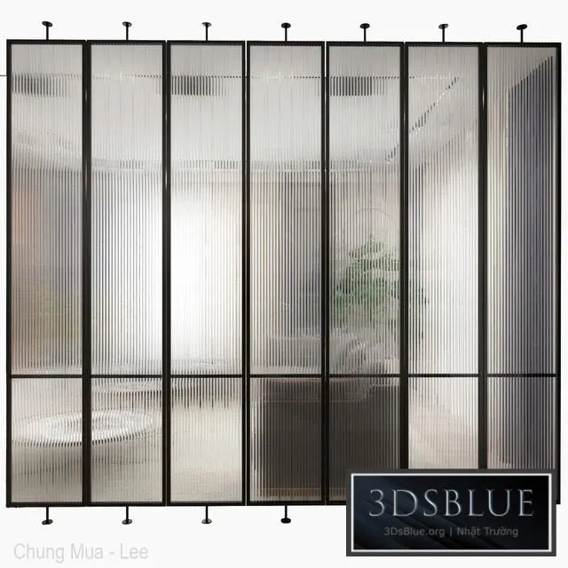 Swivel metal partition with frosted corrugated glass 3DS Max - thumbnail 3