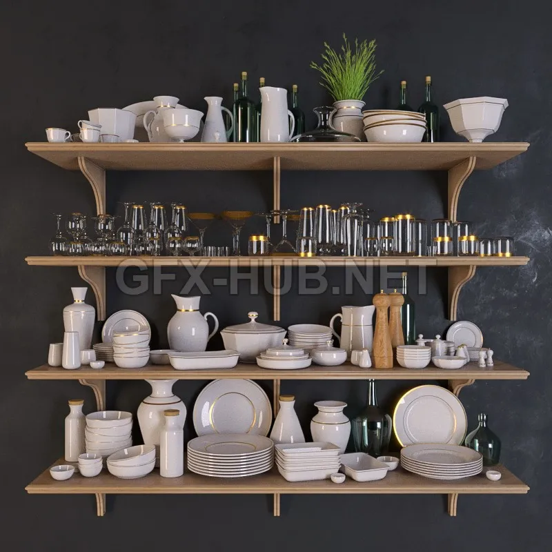 Shelves with dishes 3d models – 224989