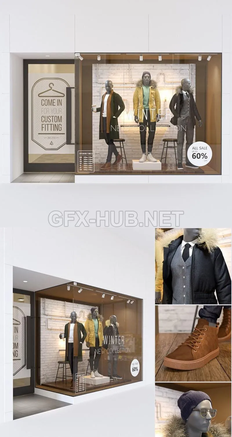 Shop front with male mannequin (3ds max 2012fbx) – 225039