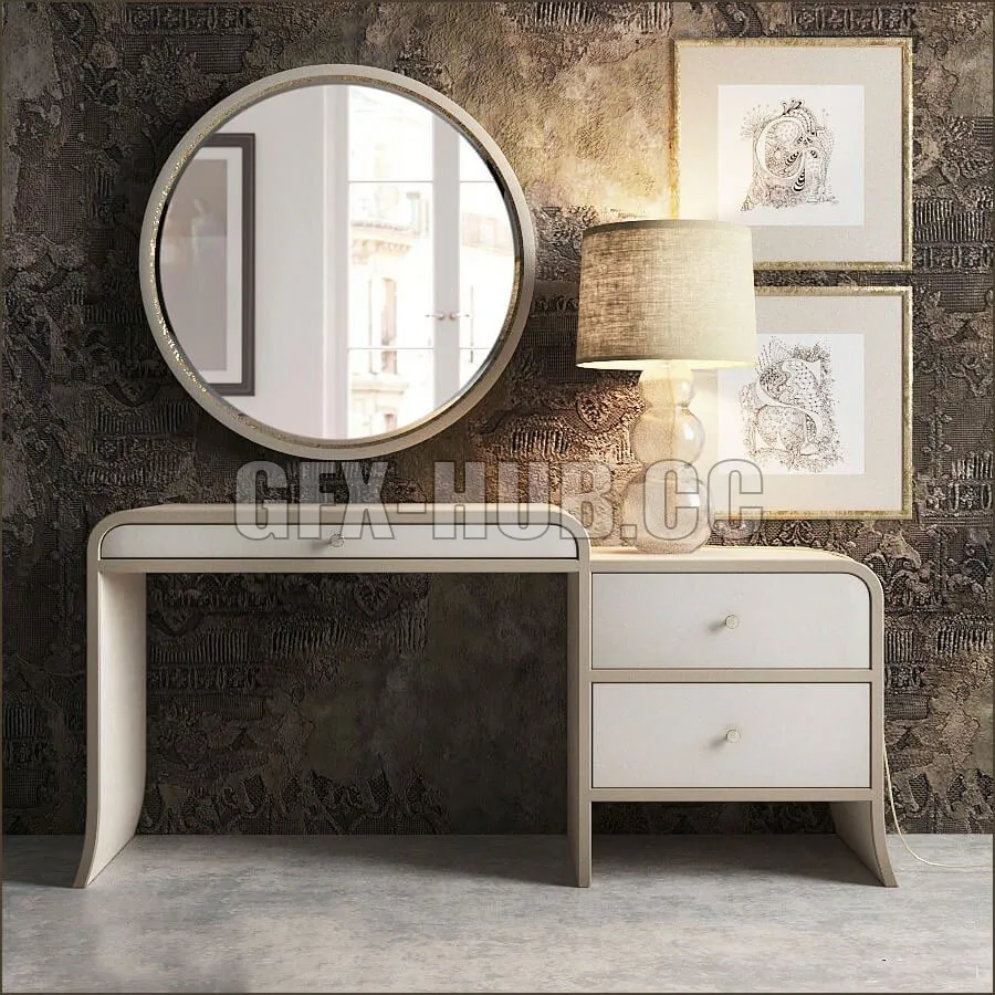 Sideboard with table lamp and mirror – 225133