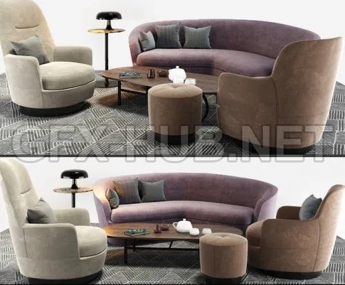 Sofa and armchair furniture set by Minotti – 225507