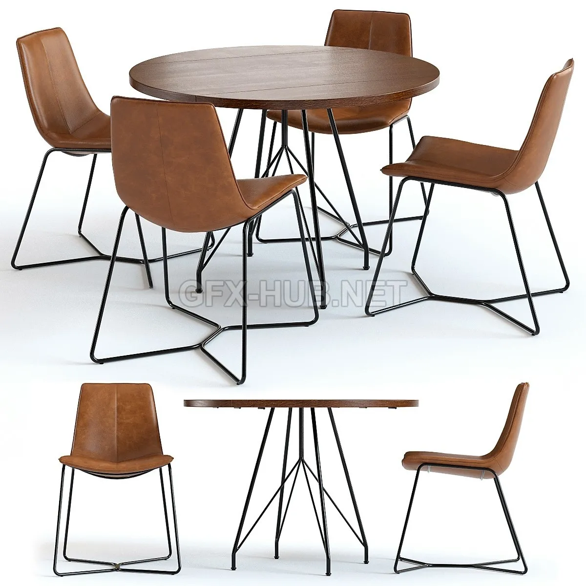 West Elm Jules Table and Slope Chairs 3D model – 228641