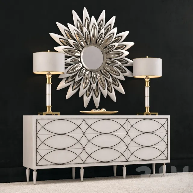 White Console w lamps and a mirror – 228687
