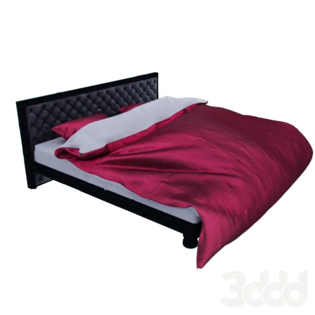 Wood bed with leather back and silk cotton cloth designed – 228849