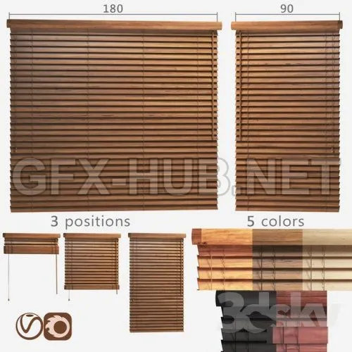 Wooden blinds 50mm2 options of width 90 and 180cm (VrayCorona) – 228923