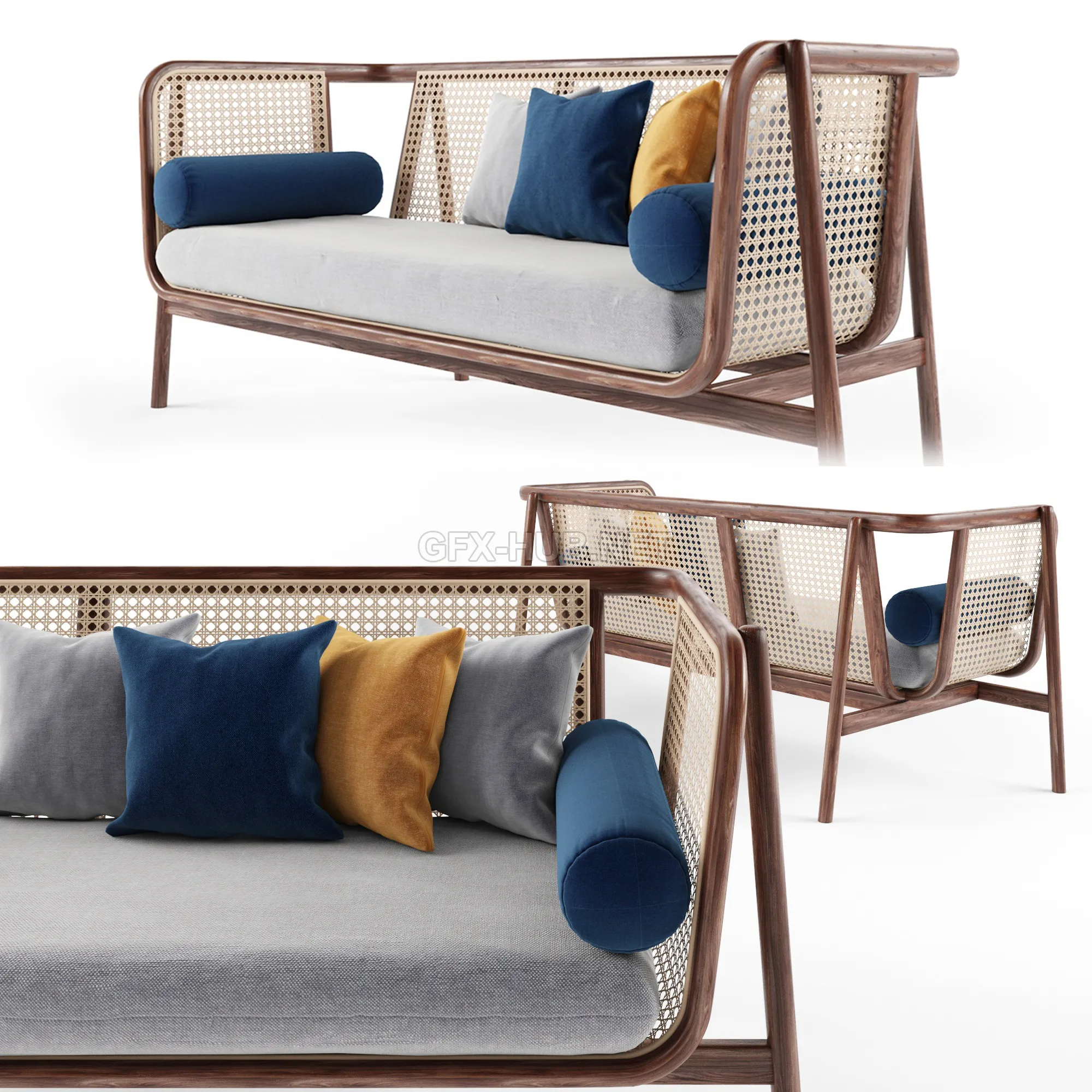 WoodRattan Fabric Cane sofa-02 – 228997